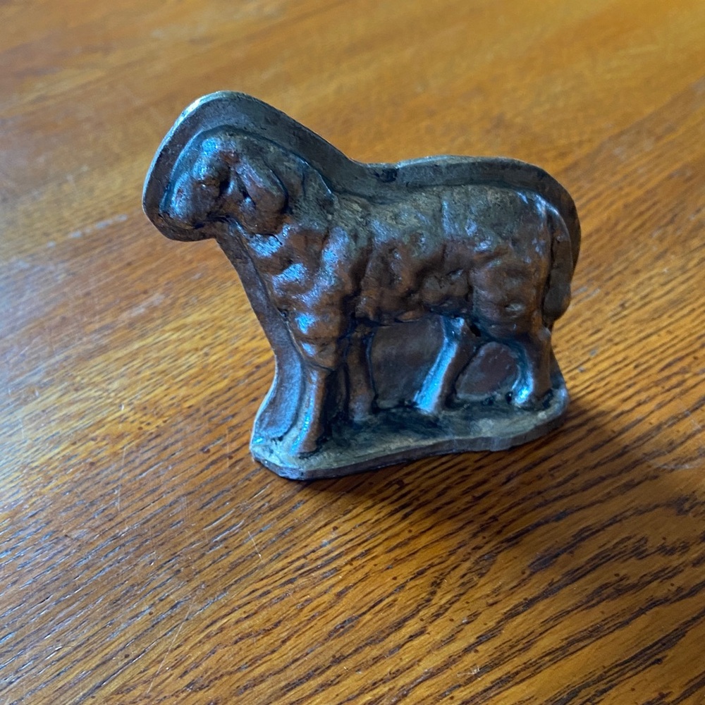Cast Metal Sheep Figurine in Patinated Bronze Tone
